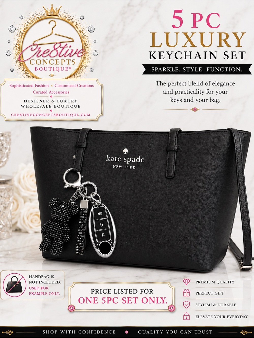 5PC Luxury Keychain / Bag Charm / Key Fob Set